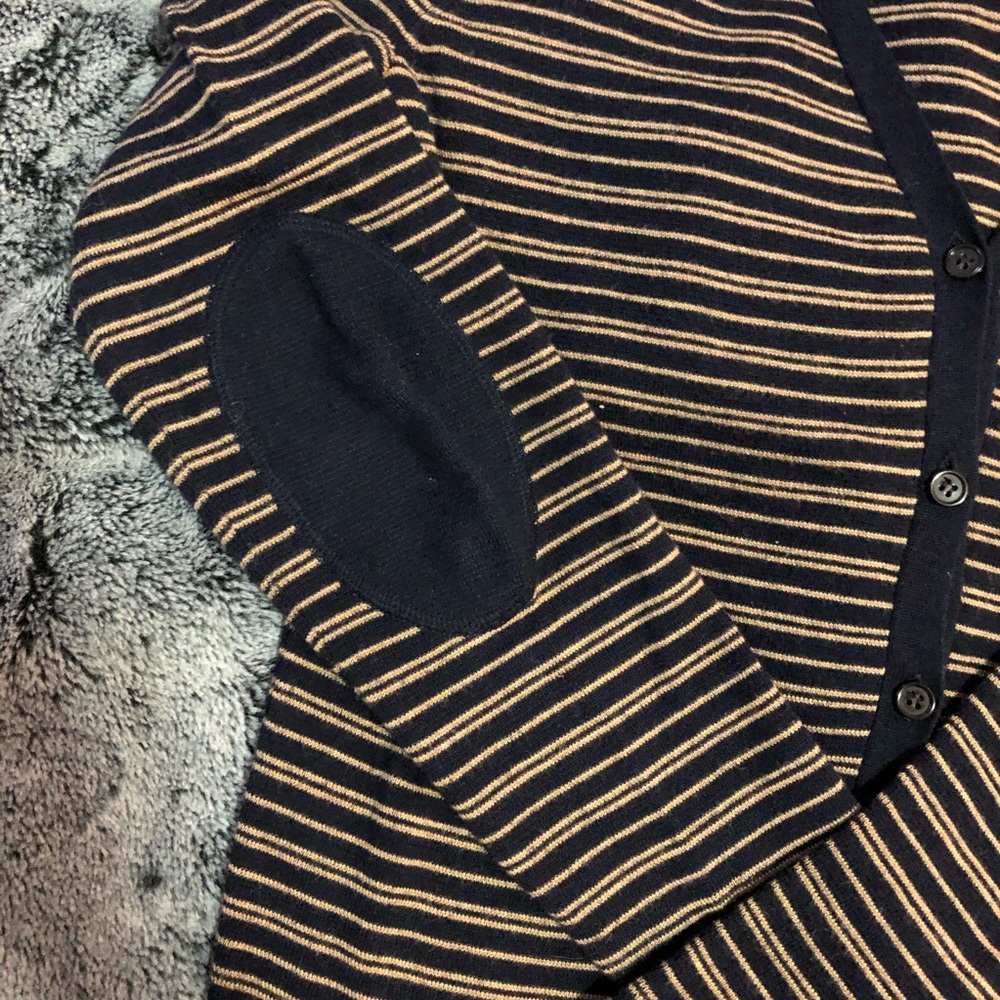 EUC JCrew cotton-wool blend navy & yellow stripe cardigan - Picture 4 of 4
